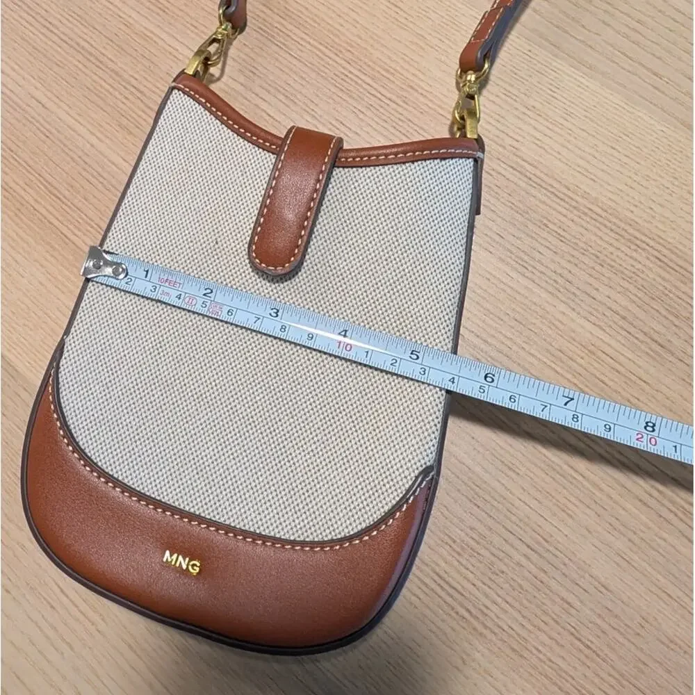 Mango MNG Canvas Phone Case with a Long Strap Shoulder Small Bag Medium Brown - Picture 6 of 7